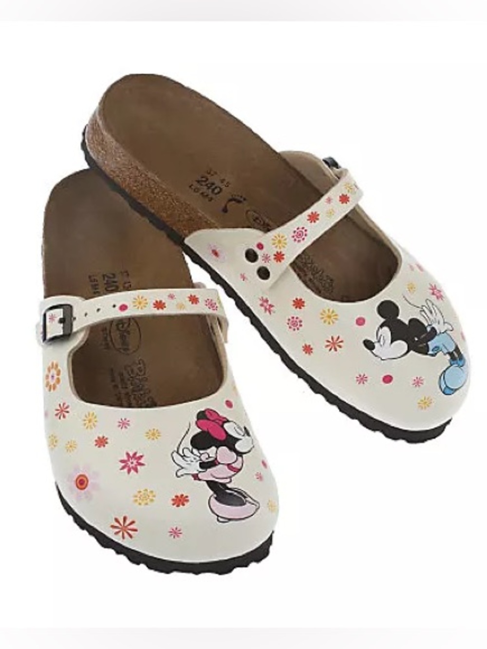 Birki's Birkenstock Disney Mickey Minnie Mouse Footbed Mary Jane Mules White 40